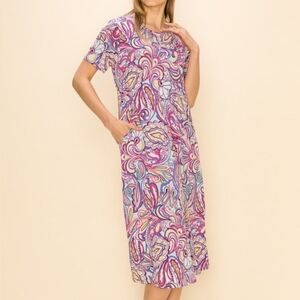 New Mixed Print Midi Dress